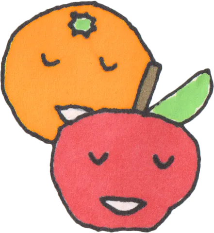 apple and an orange with peacful faces.