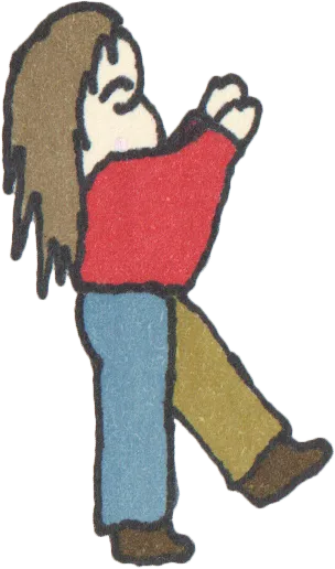 person with long hair reaching up.